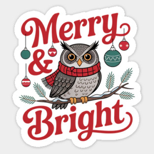 Merry and Bright Owl Christmas Wildlife Design Magnet