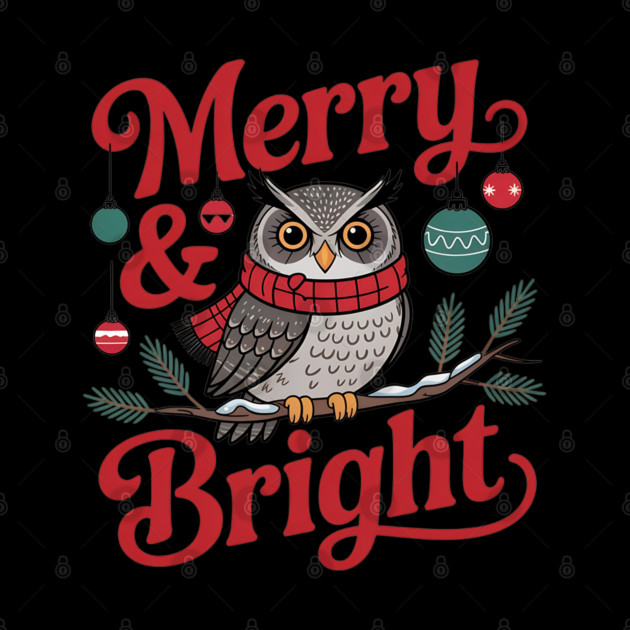 Merry and Bright Owl Christmas Wildlife Design by BirdsnStuff