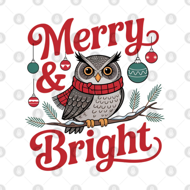 Merry and Bright Owl Christmas Wildlife Design by BirdsnStuff