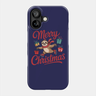 Merry Christmas Ice Skating Sloth with Scarf and Presents Phone Case