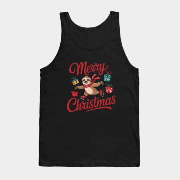 Merry Christmas Ice Skating Sloth with Scarf and Presents Tank Top by BirdsnStuff