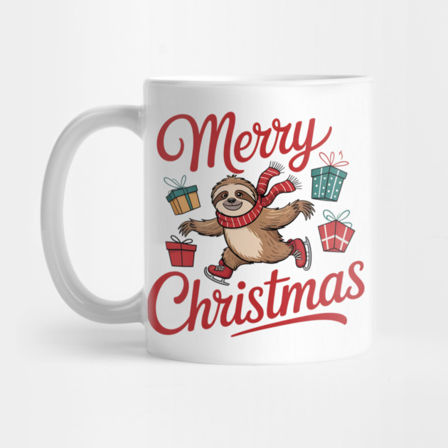 Merry Christmas Ice Skating Sloth with Scarf and Presents by BirdsnStuff