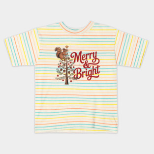Merry and Bright Squirrel Tree Merry Christmas Design Kids T-Shirt