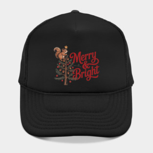 Merry and Bright Squirrel Tree Merry Christmas Design Hat