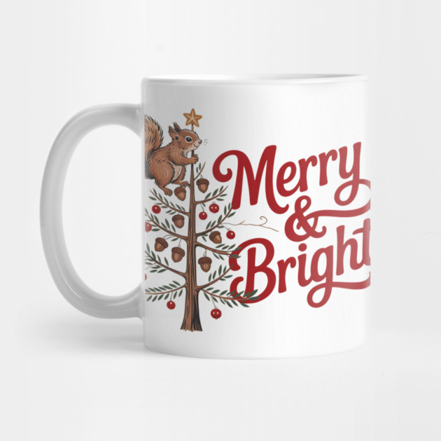 Merry and Bright Squirrel Tree Merry Christmas Design by BirdsnStuff