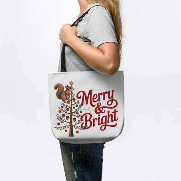 Merry and Bright Squirrel Tree Merry Christmas Design by BirdsnStuff