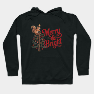 Merry and Bright Squirrel Tree Merry Christmas Design Hoodie