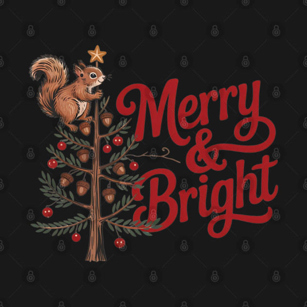 Merry and Bright Squirrel Tree Merry Christmas Design by BirdsnStuff