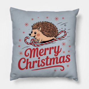 Merry Christmas Skiing Hedgehog Holiday Design Pillow