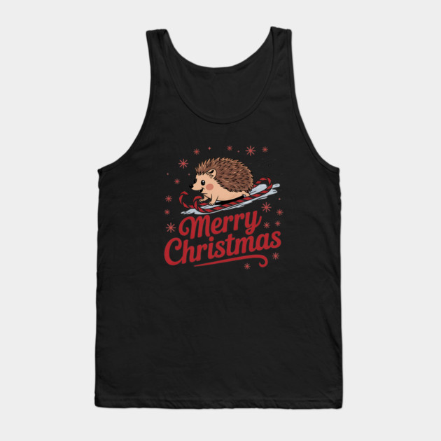 Merry Christmas Skiing Hedgehog Holiday Design Tank Top by BirdsnStuff