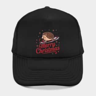 Merry Christmas Skiing Hedgehog Holiday Design Hat