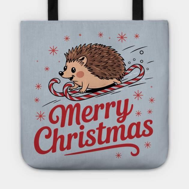 Merry Christmas Skiing Hedgehog Holiday Design Tote by BirdsnStuff