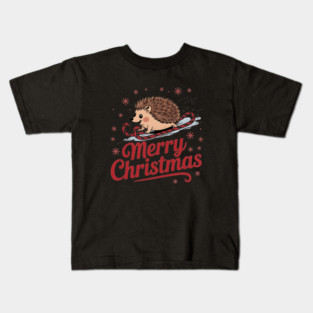 Merry Christmas Skiing Hedgehog Holiday Design Kids T-Shirt