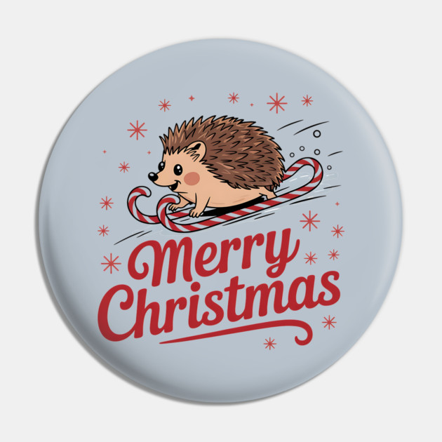 Merry Christmas Skiing Hedgehog Holiday Design Pin by BirdsnStuff