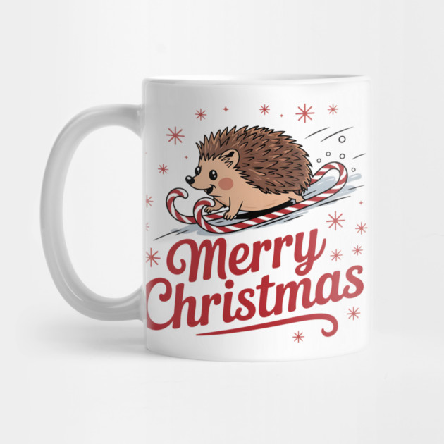 Merry Christmas Skiing Hedgehog Holiday Design by BirdsnStuff