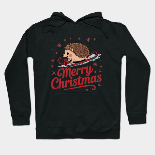 Merry Christmas Skiing Hedgehog Holiday Design Hoodie by BirdsnStuff