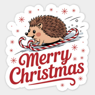 Merry Christmas Skiing Hedgehog Holiday Design Sticker
