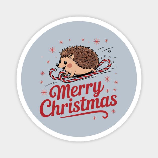 Merry Christmas Skiing Hedgehog Holiday Design Magnet by BirdsnStuff