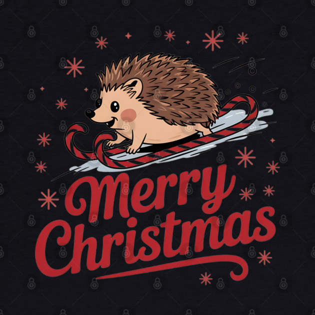 Merry Christmas Skiing Hedgehog Holiday Design by BirdsnStuff