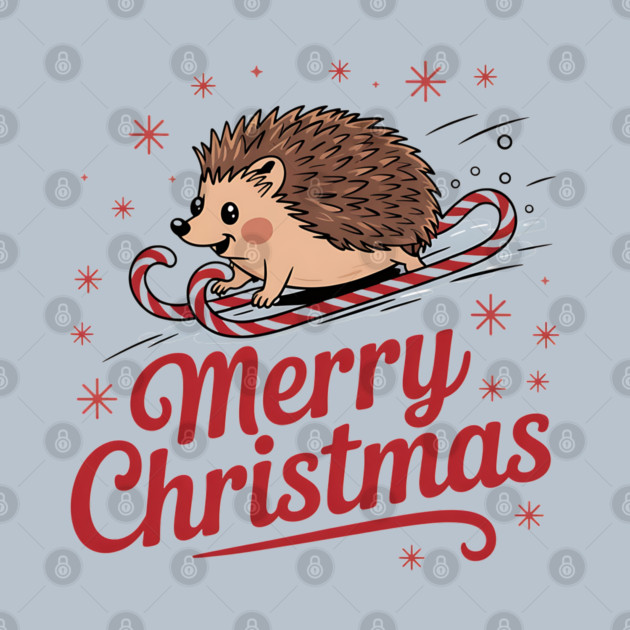 Merry Christmas Skiing Hedgehog Holiday Design by BirdsnStuff