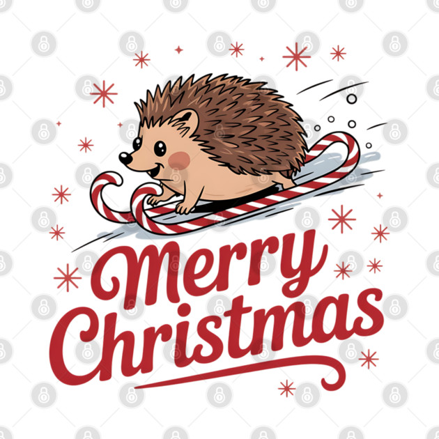 Merry Christmas Skiing Hedgehog Holiday Design by BirdsnStuff