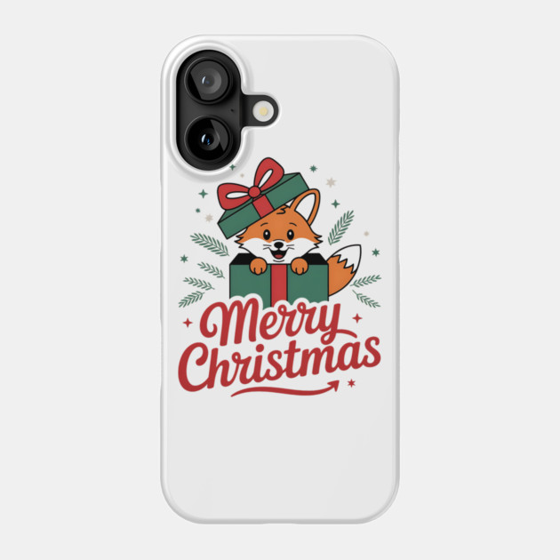 Merry Christmas Fox in a Box with Ribbon Animal Holiday Design Phone Case by BirdsnStuff