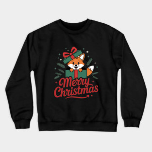 Merry Christmas Fox in a Box with Ribbon Animal Holiday Design Crewneck Sweatshirt