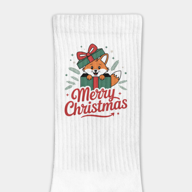 Merry Christmas Fox in a Box with Ribbon Animal Holiday Design by BirdsnStuff