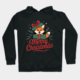 Merry Christmas Fox in a Box with Ribbon Animal Holiday Design Hoodie