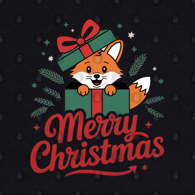 Merry Christmas Fox in a Box with Ribbon Animal Holiday Design by BirdsnStuff