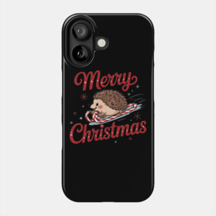 Skiing Hedgehog Merry Christmas Holiday Design Phone Case