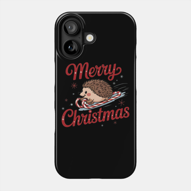 Skiing Hedgehog Merry Christmas Holiday Design Phone Case by BirdsnStuff
