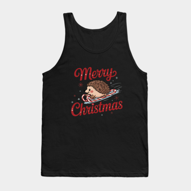 Skiing Hedgehog Merry Christmas Holiday Design Tank Top by BirdsnStuff