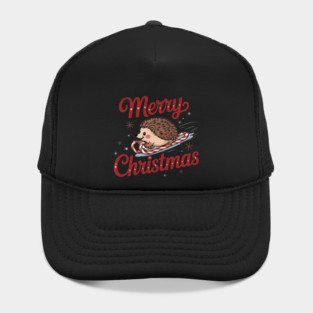 Skiing Hedgehog Merry Christmas Holiday Design Hat