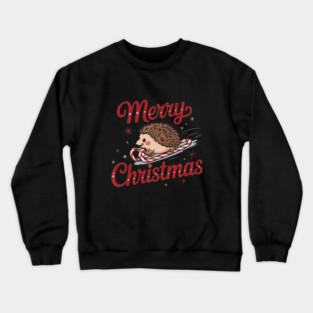 Skiing Hedgehog Merry Christmas Holiday Design Crewneck Sweatshirt