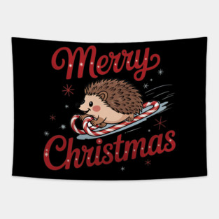 Skiing Hedgehog Merry Christmas Holiday Design Tapestry