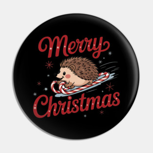 Skiing Hedgehog Merry Christmas Holiday Design Pin