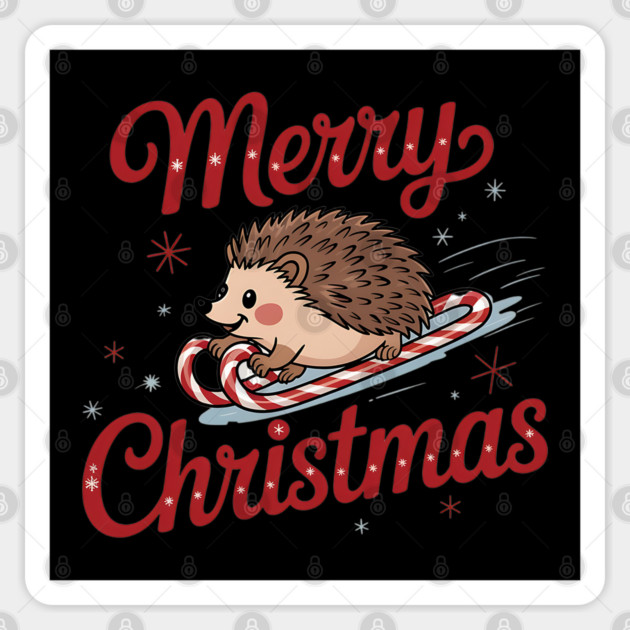 Skiing Hedgehog Merry Christmas Holiday Design Sticker by BirdsnStuff