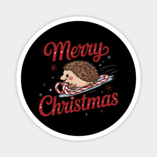 Skiing Hedgehog Merry Christmas Holiday Design Magnet