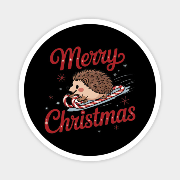 Skiing Hedgehog Merry Christmas Holiday Design Magnet by BirdsnStuff