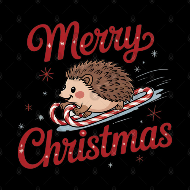 Skiing Hedgehog Merry Christmas Holiday Design by BirdsnStuff