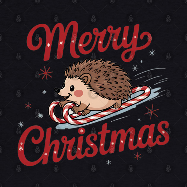 Skiing Hedgehog Merry Christmas Holiday Design by BirdsnStuff