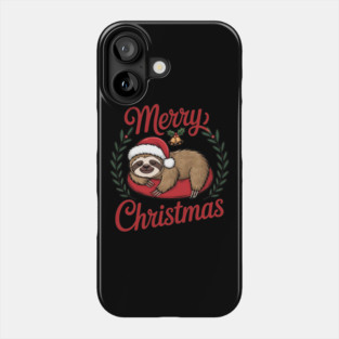 Lazy Sleeping Christmas Holiday Sloth in Santa Hat Phone Case