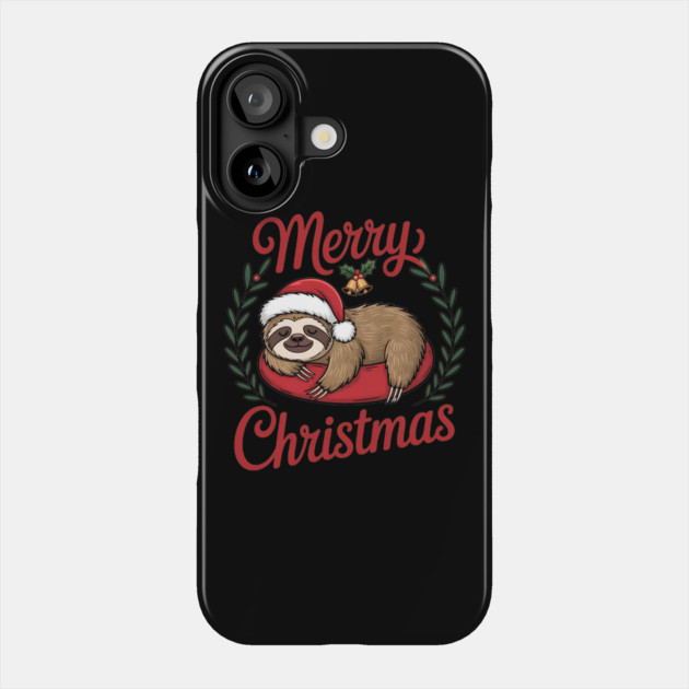 Lazy Sleeping Christmas Holiday Sloth in Santa Hat Phone Case by BirdsnStuff