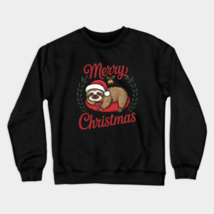 Lazy Sleeping Christmas Holiday Sloth in Santa Hat Crewneck Sweatshirt
