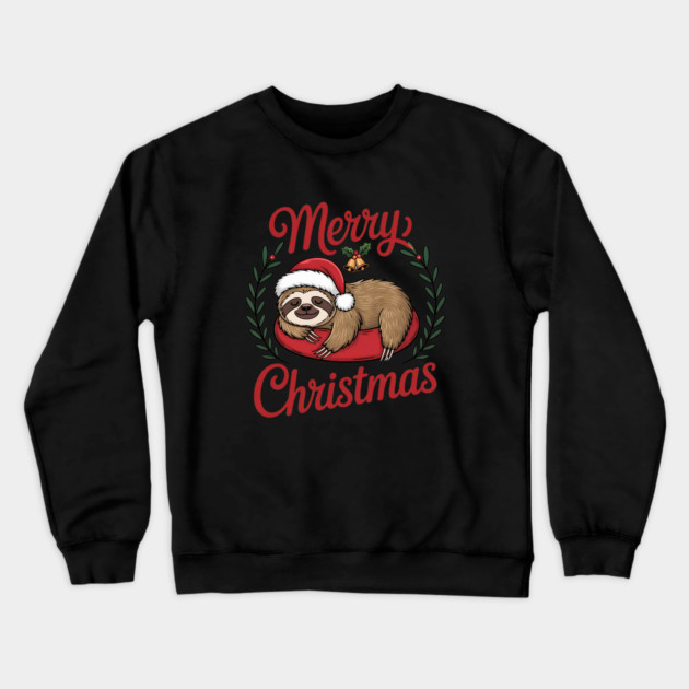 Lazy Sleeping Christmas Holiday Sloth in Santa Hat Crewneck Sweatshirt by BirdsnStuff