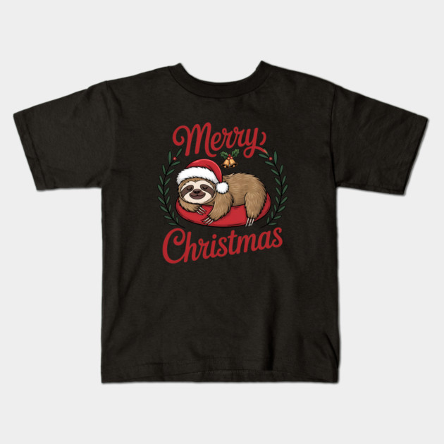 Lazy Sleeping Christmas Holiday Sloth in Santa Hat Kids T-Shirt by BirdsnStuff