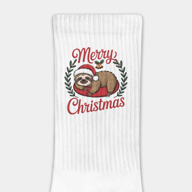 Lazy Sleeping Christmas Holiday Sloth in Santa Hat by BirdsnStuff