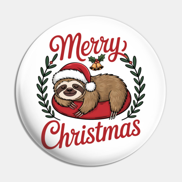 Lazy Sleeping Christmas Holiday Sloth in Santa Hat Pin by BirdsnStuff