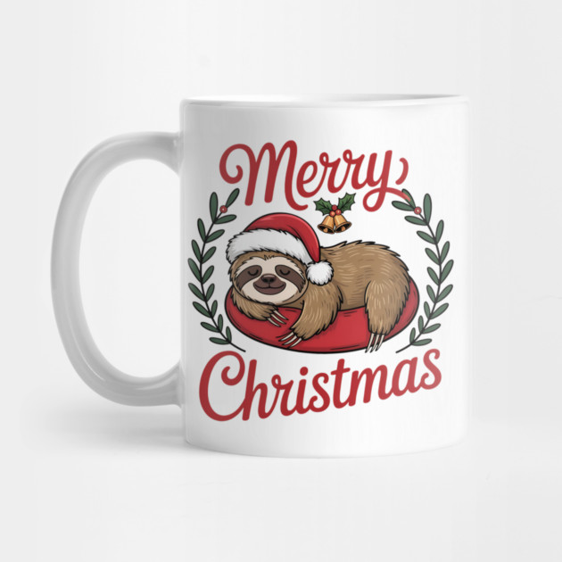 Lazy Sleeping Christmas Holiday Sloth in Santa Hat by BirdsnStuff